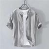 Men's Summer Loose Fit Basic Cotton-Linen Short Sleeve Shirt