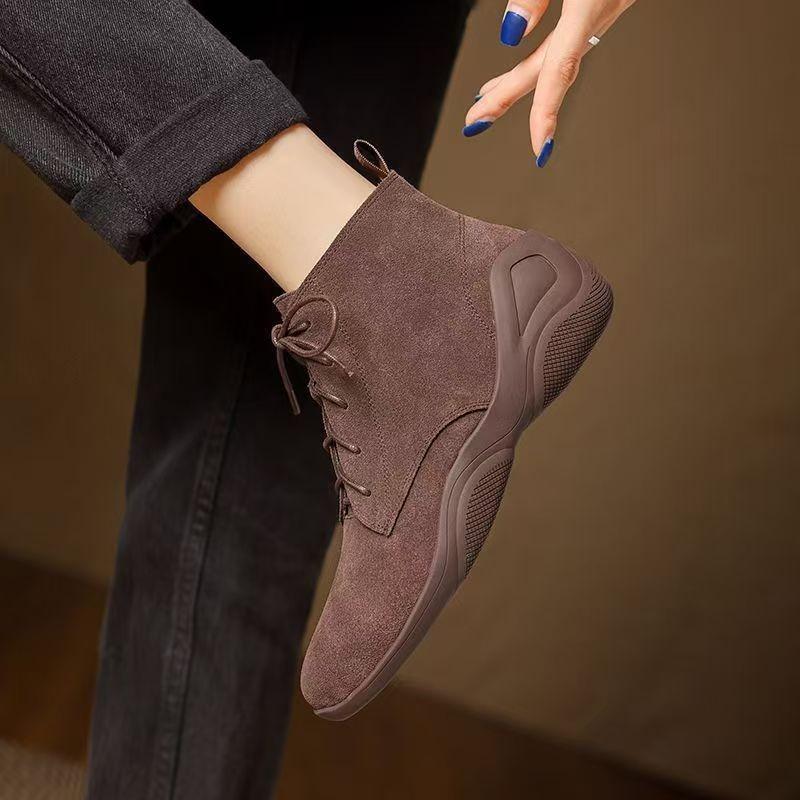 Short Boots Women's Thick Heel Autumn and Winter New Pointed High Heel Ankle Boots Black Fleece Frosted Fleece Medium Heel Bare Boots