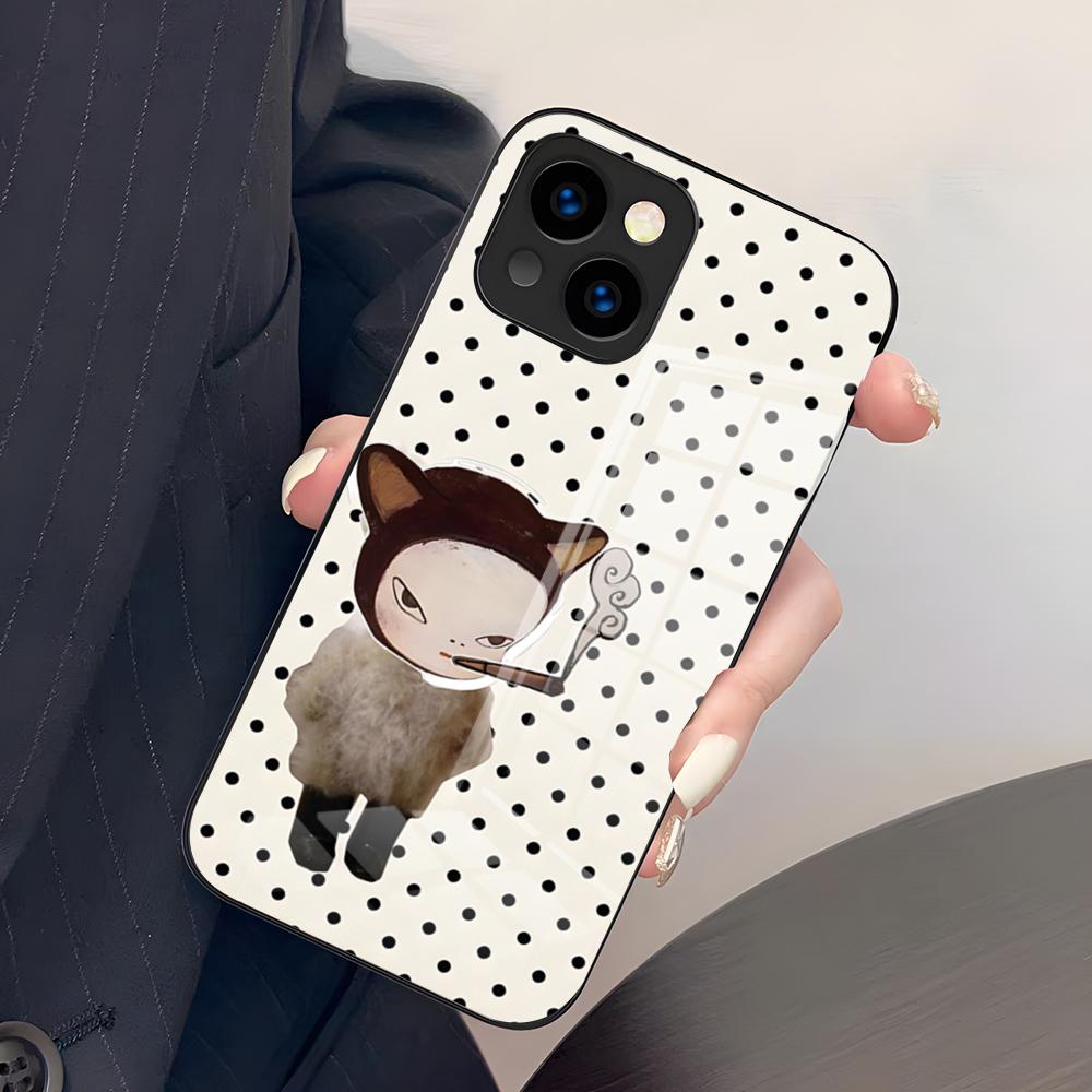 Japon Y-Yoshimoto Nara Coque de Téléphone Pour IPhone 17 Pro Max 15 Pro 16 14 Plus 12 13 Mini 11 Pro Couvercle en Verre Résistant aux Chocs