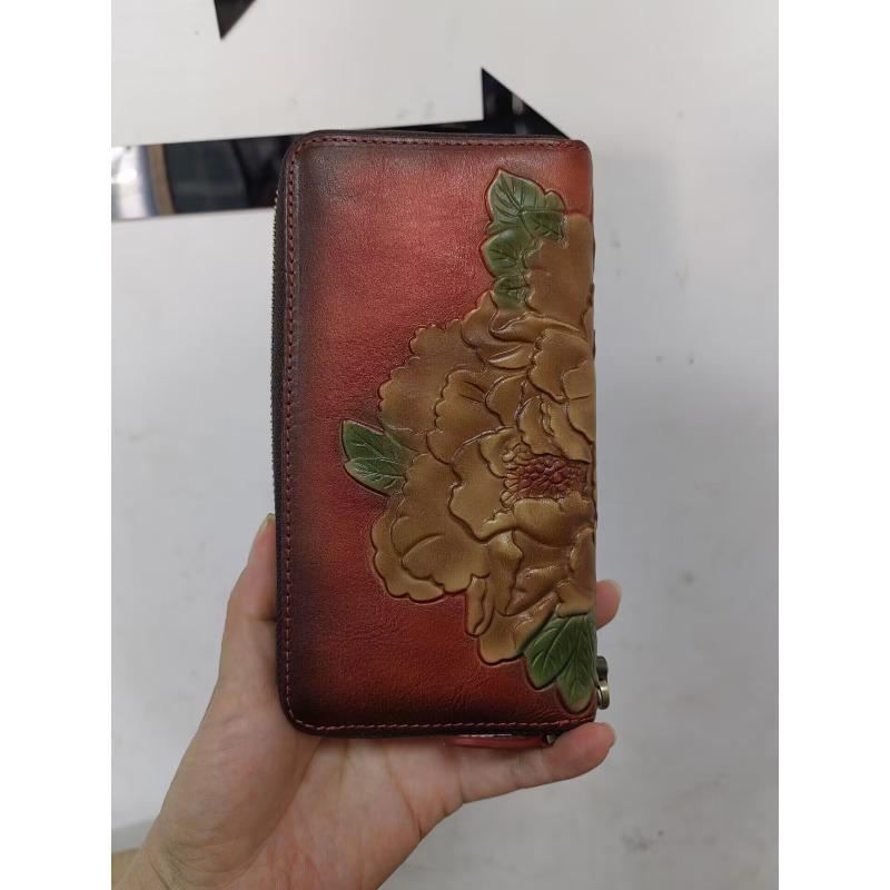 European and American Fashion Retro Tree High Leather Zipper Bag, Genuine Leather Top Layer Cowhide, Hand Polished Casual Handbag, Fashionable Wallet