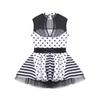 Kids Girls Sleeveless Dress Mesh Patchwork Sequins Bowknot Waist Tutu Dress Dance Costume