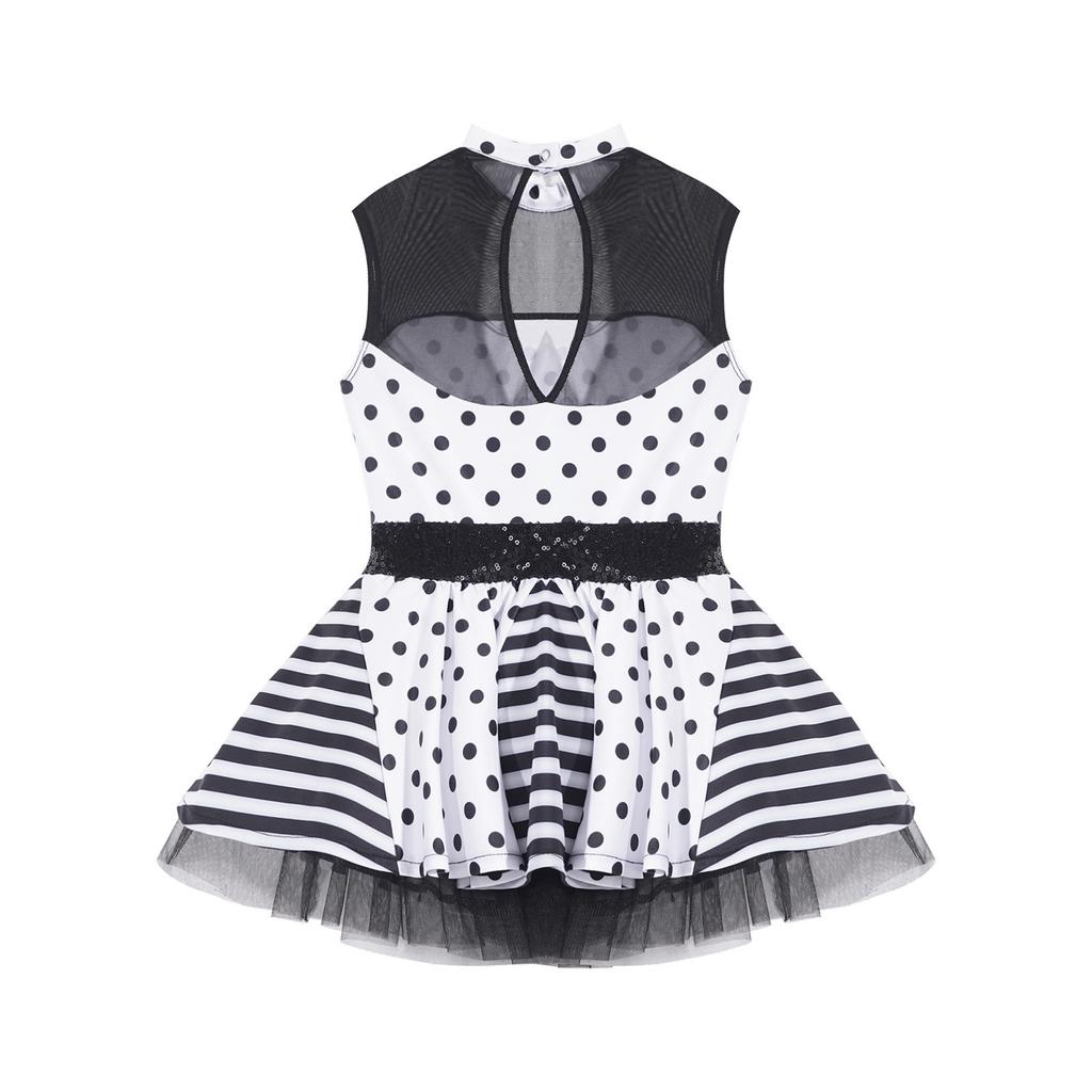 Kids Girls Sleeveless Dress Mesh Patchwork Sequins Bowknot Waist Tutu Dress Dance Costume