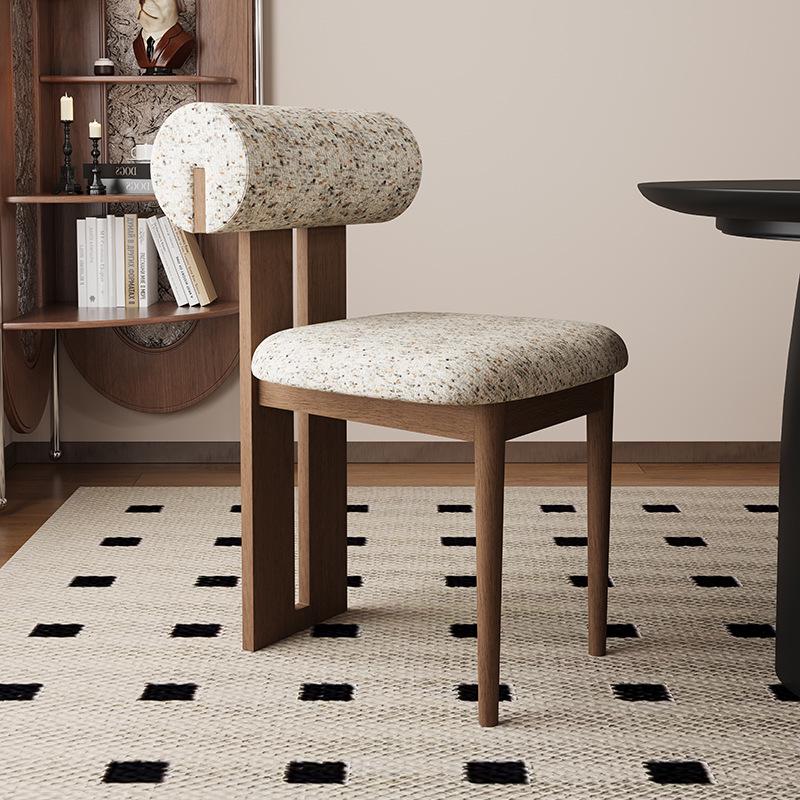 Nordic Solid Wood Dining Chair with Upholstered Soft Backrest - Cotton & Linen Fabric, Designer Style for Home or Cafe Use