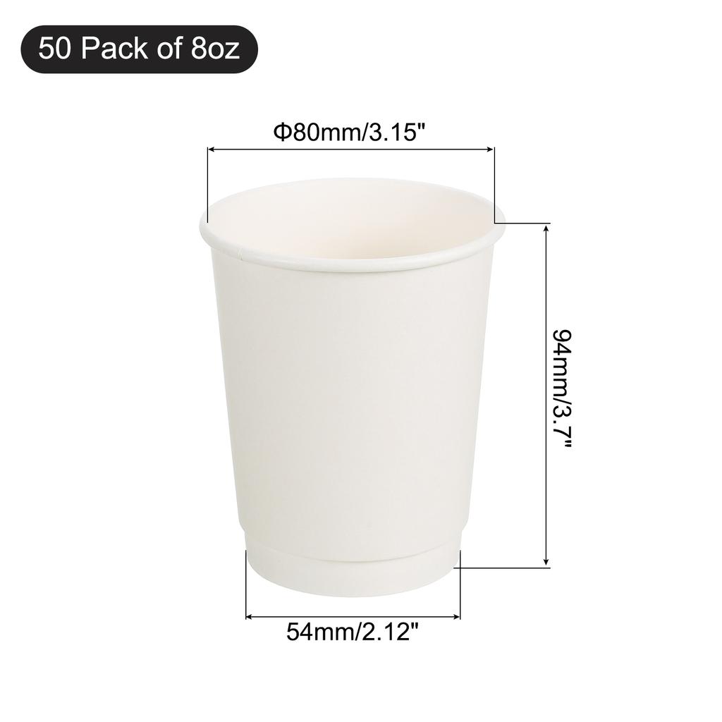 50pcs 270ml-700ml Double-Layer Disposable Coffee Cups White Paper Cup for Hot/Cold Water Milk Juice Tea for Party Picnic Travel