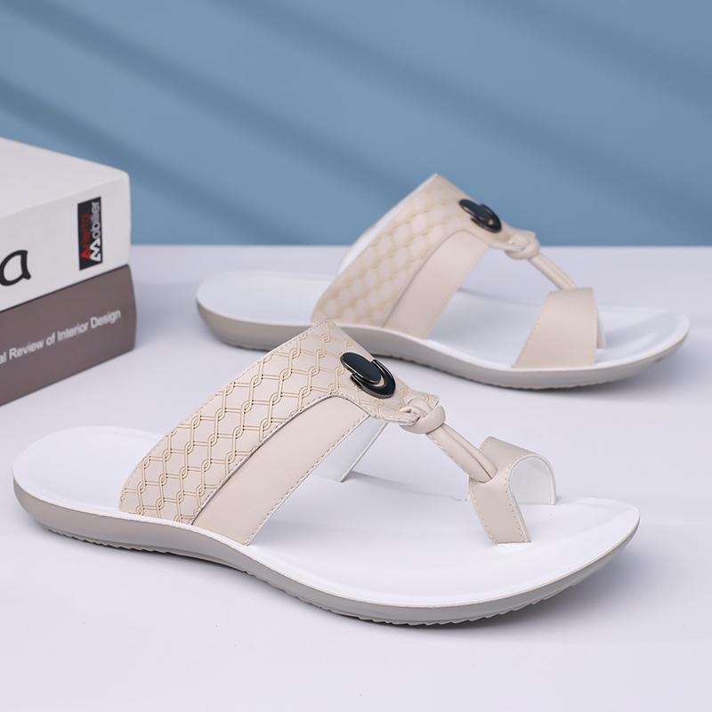 Men Black Leather Slippers Simple Flats Summer White Flip Flops Outdoor Sandals Open Toe Beach Shoes Plus Size