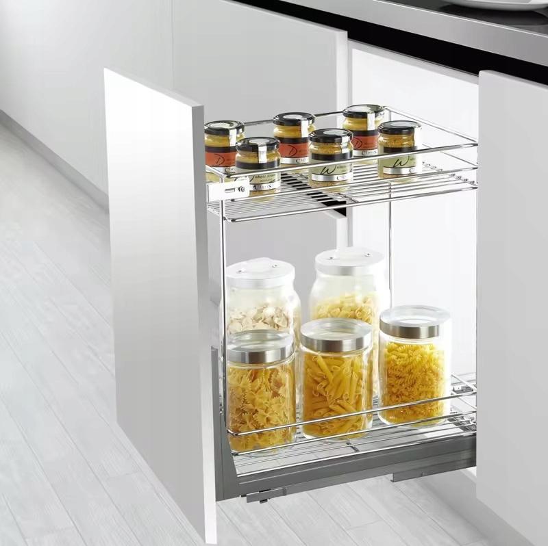 Cargo Basket 15 Chrome Soft Close 150mm 3D Adjustment - 2 Shelves Bottom Mounting