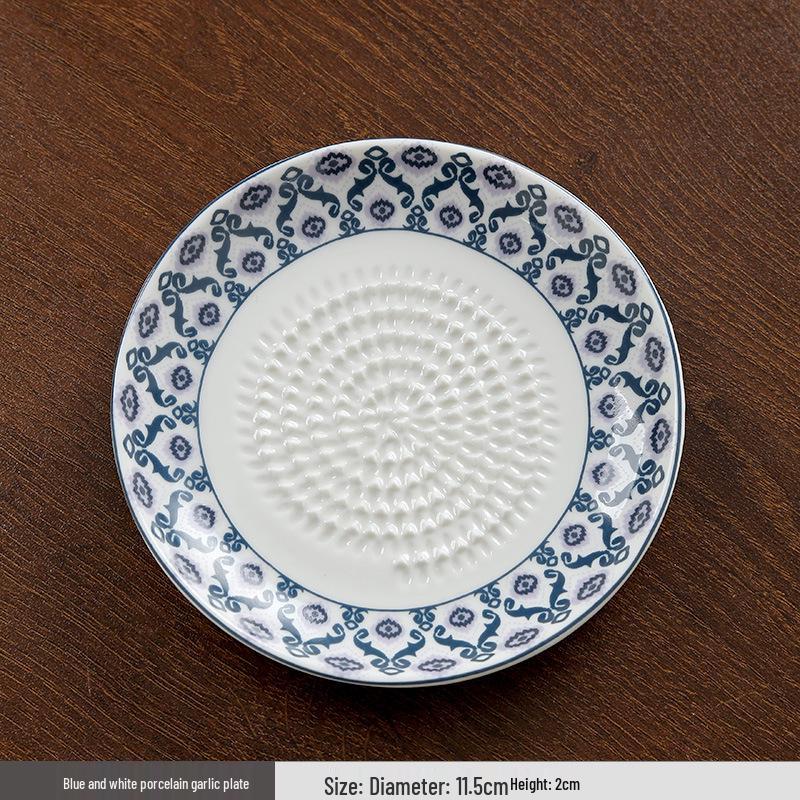 Plato Rallador de Cerámica Azul y Blanco para Pasta de Jengibre y Ajo
