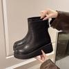 Nuevas Botas Cortas de Cuero Suave de Moda Retro Otoñales para Mujer, Punta Redonda, Suela Gruesa, Cómodas Botas para Mujer que Aumentan la Altura