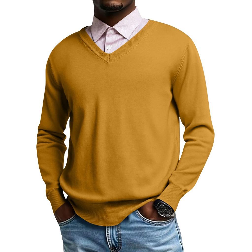 Męski dzianinowy top z dekoltem V i długim rękawem, codzienna wygoda, bluzka z długim rękawem