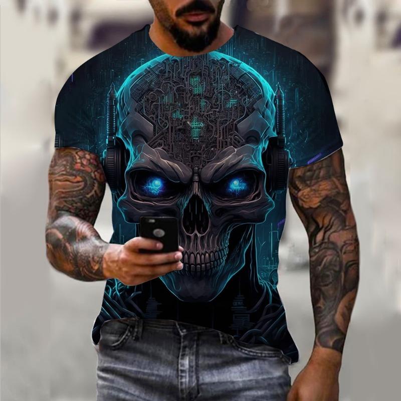 Men's T-Shirt For Men Horror Skull 3D Print Men's Tops Summer Short Sleeved Male Pullover Oversized Top Casual Men'S Clothing