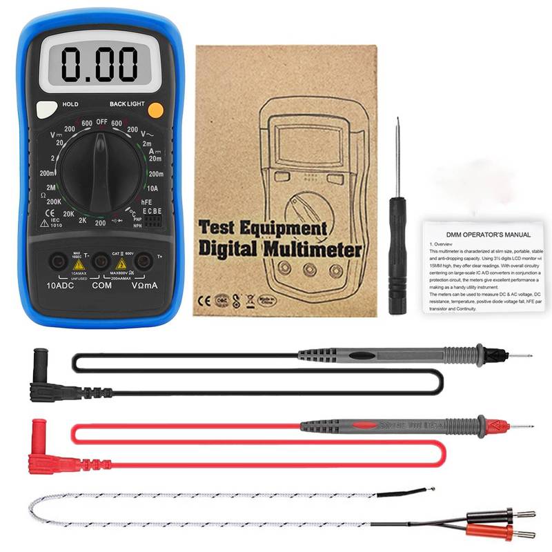Multimeter 3 1/2 Digit LCD Multimeter Backlight DMM Measure DC AC Voltage Current Resistance Temperature Diode Continuity hFE