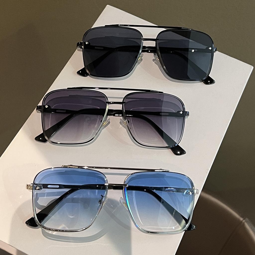 Occhiali da Sole Doppia Barra Retro Uomo Donna Lenti Sfumate Montatura Grande Occhiali da Sole UV400 per Guidare Viaggio Occhiali alla Moda Occhiali da Sole Pilot