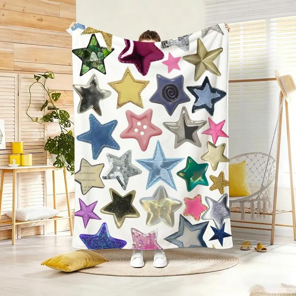 Retro Sticker Collage Throw Lightweight Flannel Blanket Soft Skin-Friendly For Summer Cooling