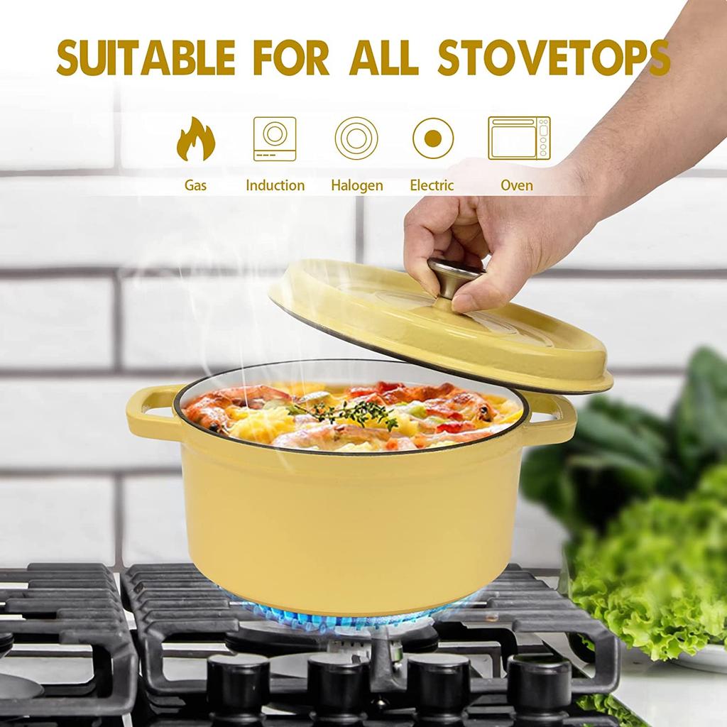 Enameled Cast Aluminum Dutch Oven With Lid 4.7L Nonstick Pan for Bread Baking Casserole Dish Enamel Coating For All Heat Source
