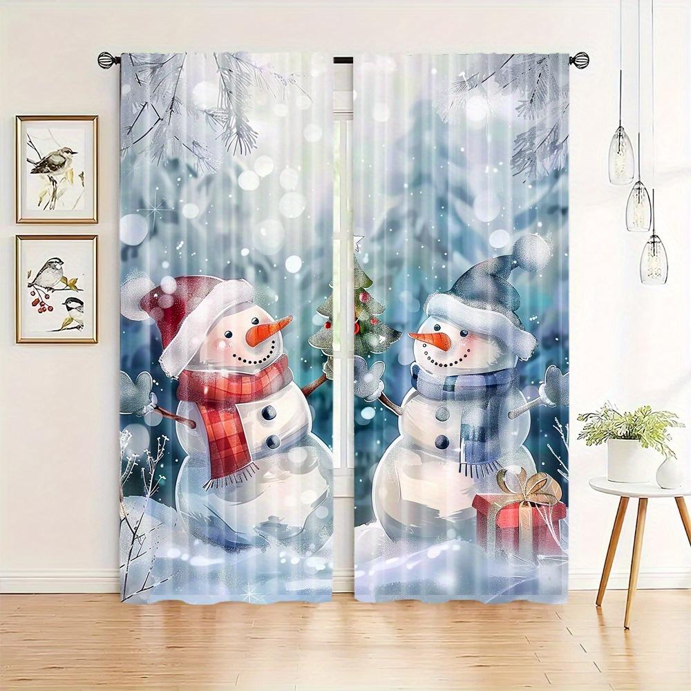 2pcs/Set Festive Red Christmas Ball And Green Leaf White Snow Pattern Print Curtains - Perfect For Living Room, Bedroom, Kitchen