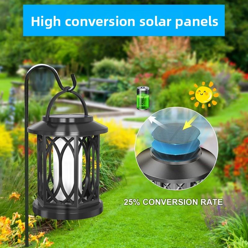 Solar Metal Flickering Flame LED Lantern Outdoor Hanging Light Heavy DutySolar Powered for GardenYard Patio Christmas Decoration