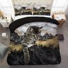 Cat Marble Duvet Cover Set 3D Animal Print With Cute Cat Design Breathable Bedding Set Includes 1 Duvet Cover 2 Pillow Cases