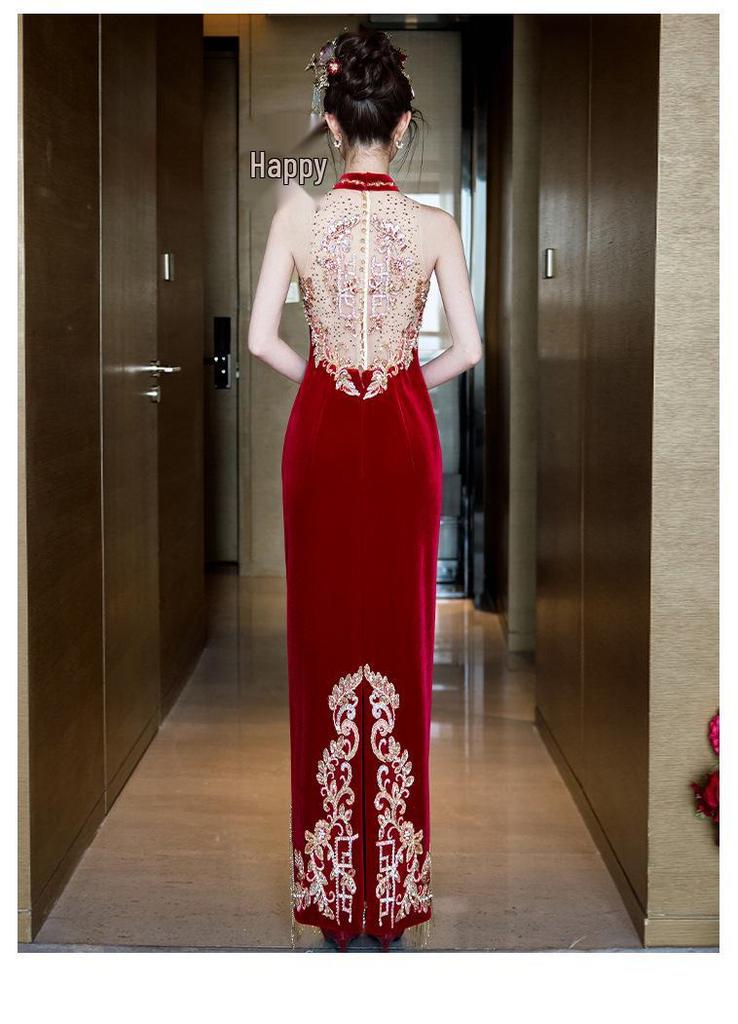 2026 Elegant Chinese Qipao Bridal Set: Engagement Ceremony & Toasting Dress with Shawl