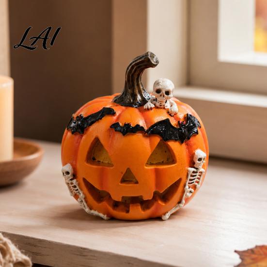 Vivid Skeleton Figurines Halloween Pumpkin Ghost Bat Skull Figurine Cute Resin Handcrafted Props Tabletop Ornaments for Home Party Shelf Mantels