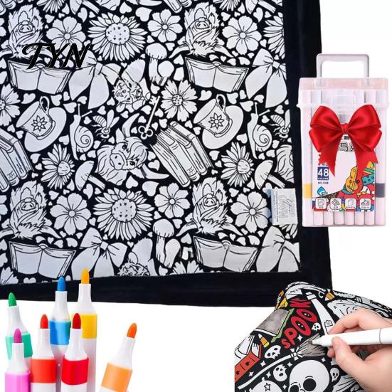 Gift for Creative Kids DIY Coloring Blanket with 24 Markers, Color Your Own Blanket, 59" X Soft Polyester Painting 45" Cozy Throw Sofa, Couch,