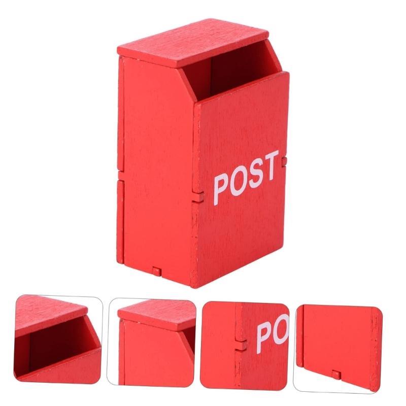 Wooden Doll House Holiday Decoration Set With Carved Door Pine Wreath Mailbox For Christmas Village Scene Setting