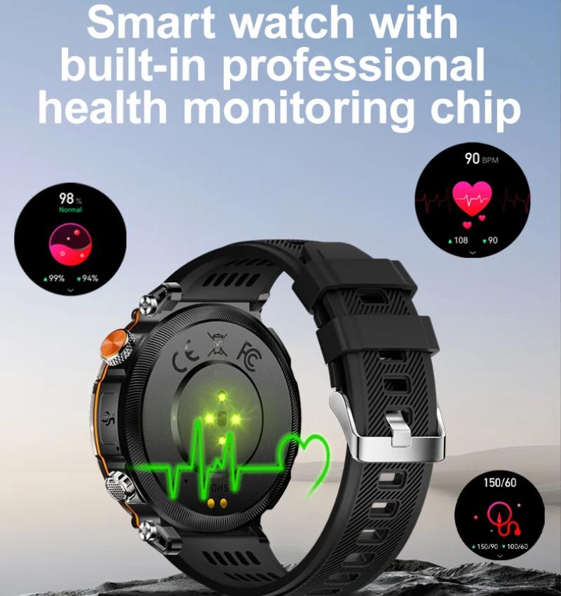 2025 Nowy Smartwatch Outdoorowy 5ATM Męski 600mAh Latarka LED Smartwatch Kompas Połączenie Bluetooth Tętno IP 68 Sportowy Smartwatch