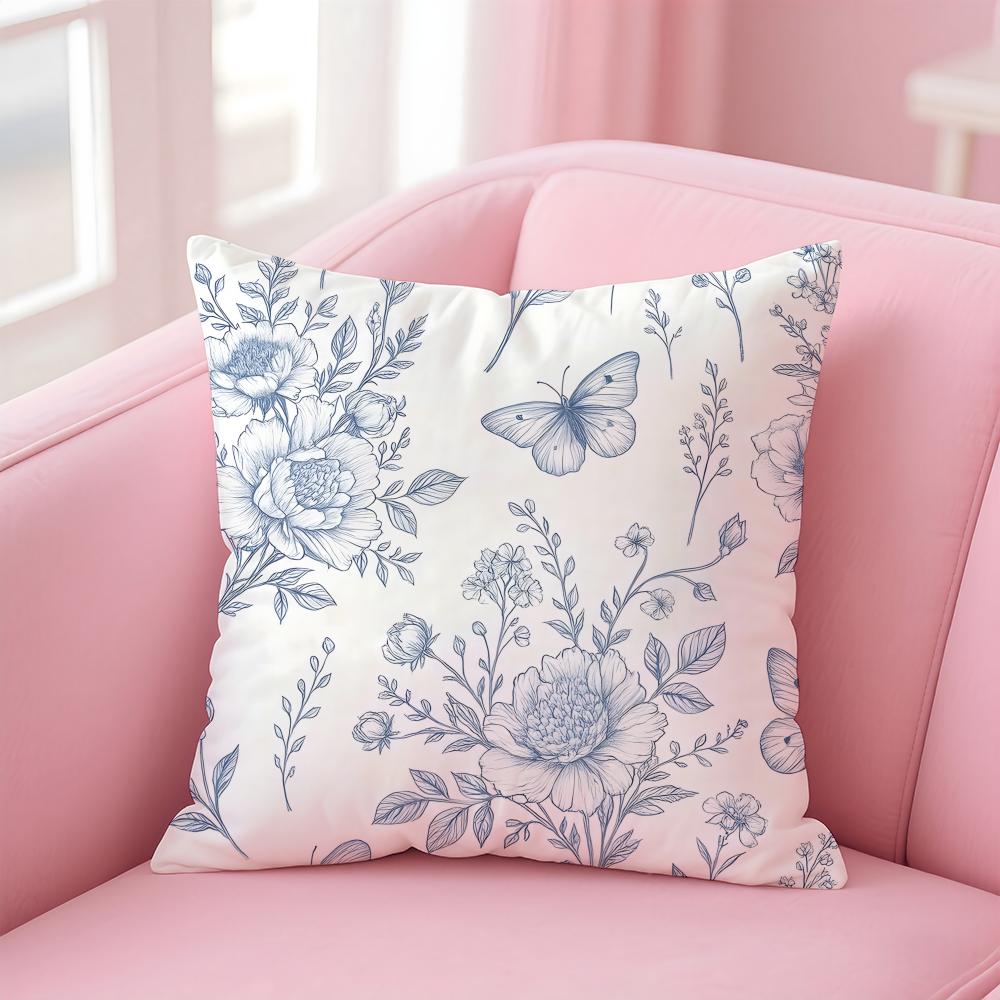 Simple, Classic, Retro-Style Floral And Bird Pattern Cushion Cover Linen Pillowcase Cover Soft Decor For Sofa Home Room