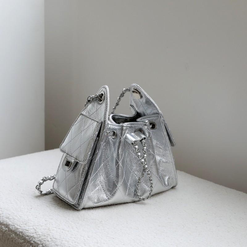 Bolsa de Corrente Rombos Acolchoada Vintage Feminina Couro Genuíno Hobo Ombro Tamanho Médio Dourada