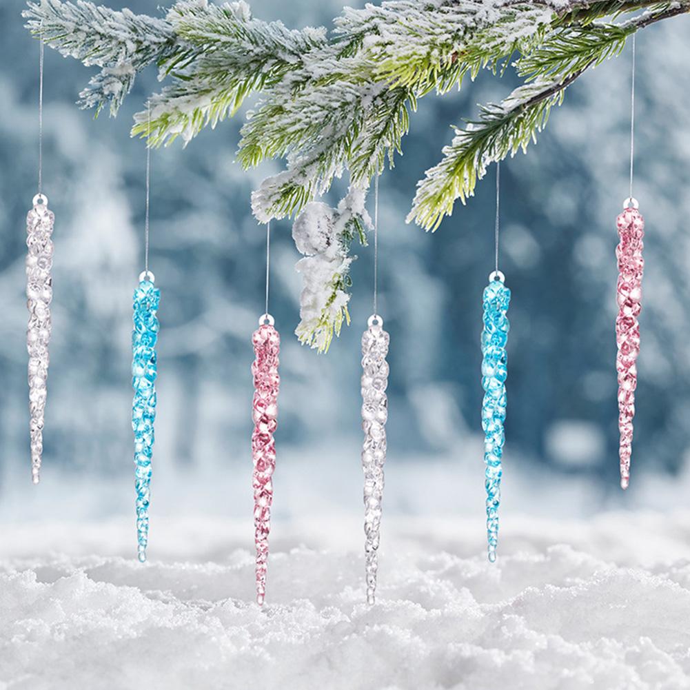 12 ks křišťálově čirých vánočních ozdob simulované rampouchy vánoční stromek závěsné dekorace pro sváteční a zimní party dekor