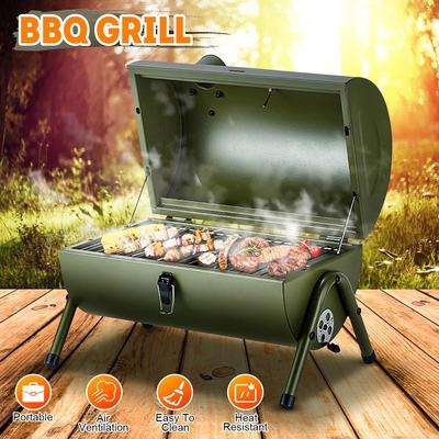 Red / Green Portable BBQ Grill Thickened Charcoal Barbecue Stove Pit Patio Yard Meat Cooker Set for Camping Picnic Outdoor