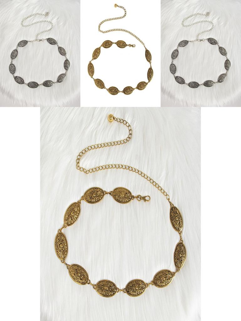 Vintage Metall Damen Hüftkette mit geschnitztem Blumendesign für Boho-Stil