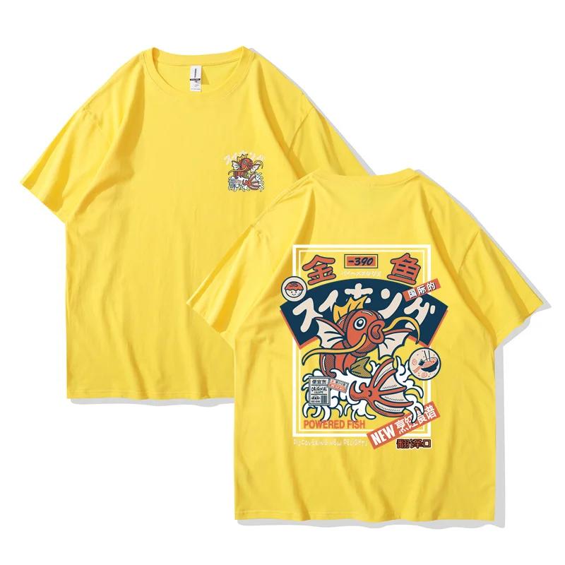 Unisex Red Koi Print Short Sleeved Round Neck Tshirt Japanese Style Harajuku Hip-hop Streetwear Shirt Summer Women Shirt