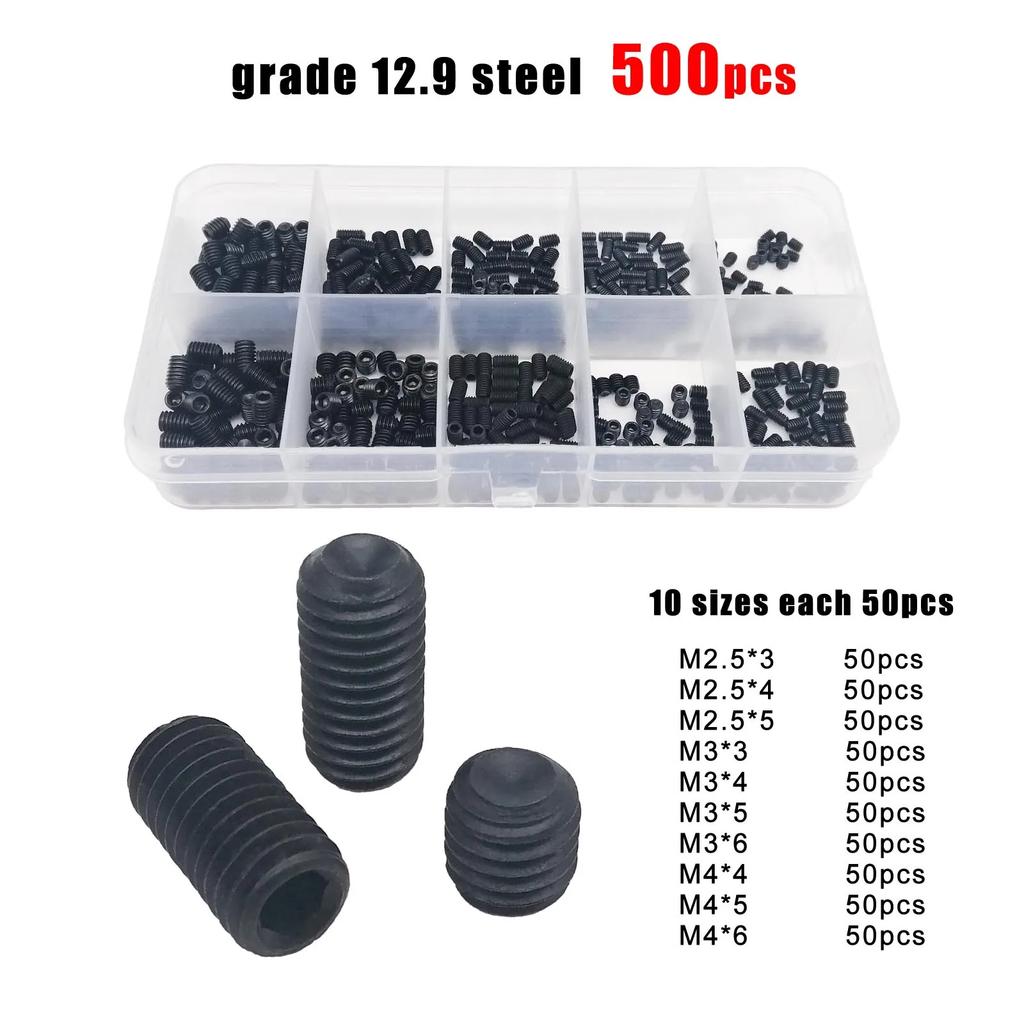 500/1500 Stück M2-M8 DIN916 304 Edelstahl Schwarz Sechskant Innensechskant Maschinen Elektronik Reparatur Spitze Bolzen Madenschrauben Set Kit Box