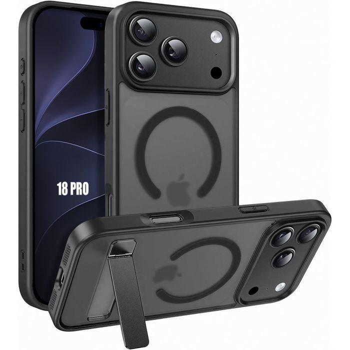 Coque pour iPhone 18 Pro, Antichoc Hybride avec Support et Anneau Magnétique - Noir