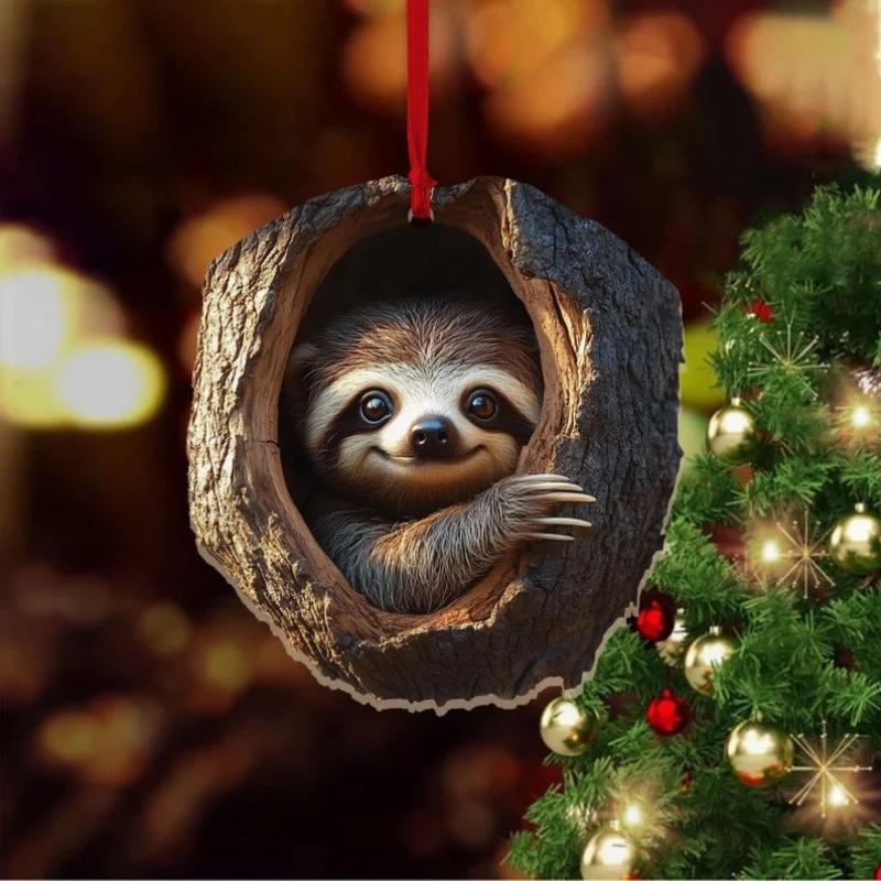 Neue Tier-Weihnachtsornamente 2D Flaches Acryl Vogelanhänger Eule Eichhörnchen Hase Anhänger Weihnachtsbaumdekoration Xmas Hängend