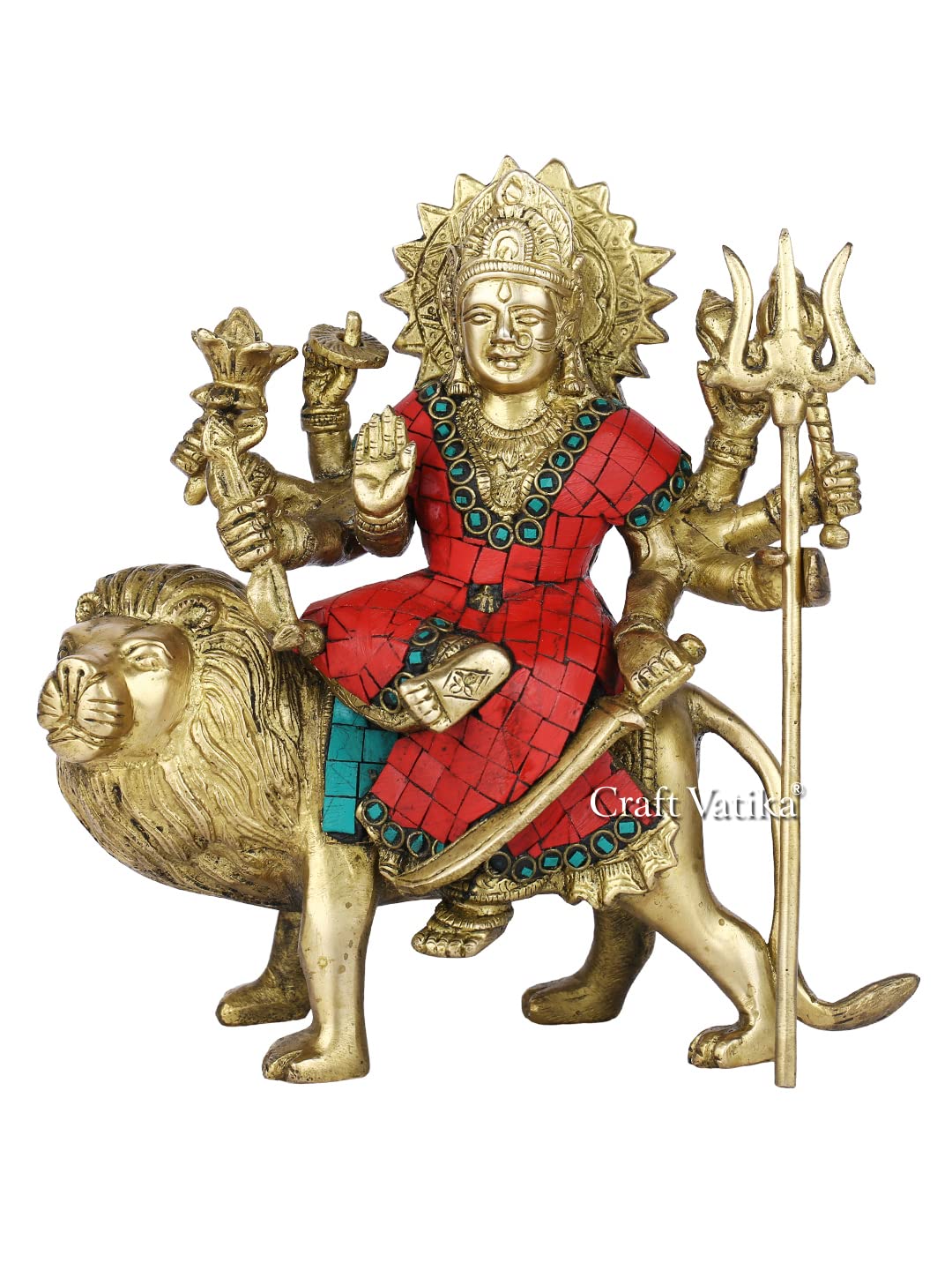 Large Durga Idol Hindu Goddess Figurine Brass Sculpture Maa Durga Kali Devi