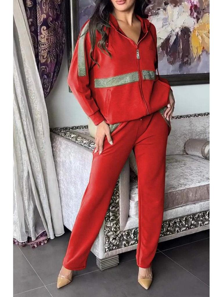 2024 Euro-American Solid Color Zip-Up Sweatshirt & Drawstring Pants Set - Women's Casual Two-Piece