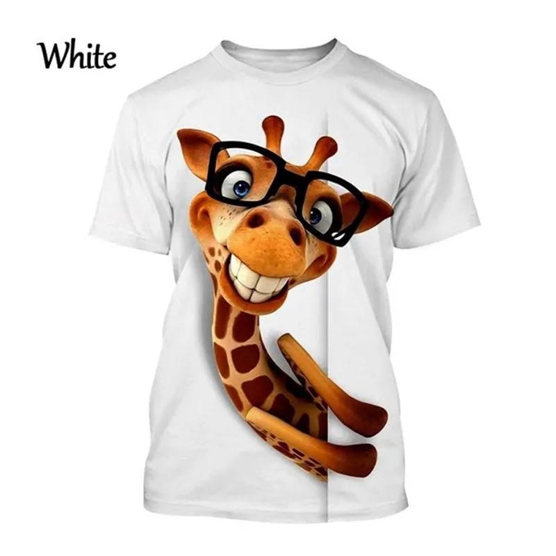 Giraffe Print Children's T-Shirt Cute 3D Boys' Casual Cartoon Animal Short-Sleeve Top