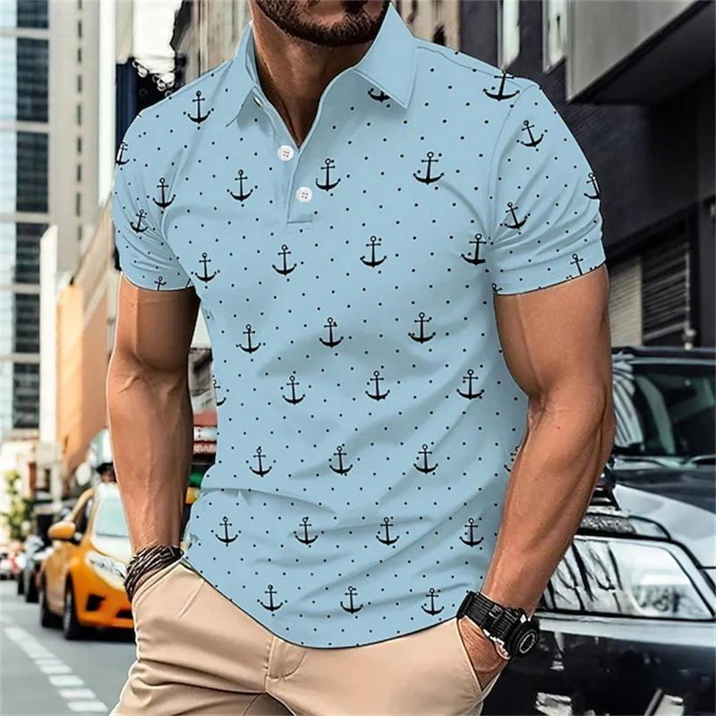 Stylish 3D Optical Illusion Polo Shirt, Short Sleeve Top