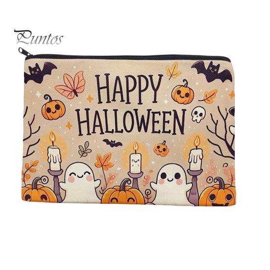 Festive Desktop Storage Bag Bag, with Halloween Pumpkin Ghost Print, Smooth Durable Zippered Case Zipper Canvas Makeup for Travel Cosmetic Organizer