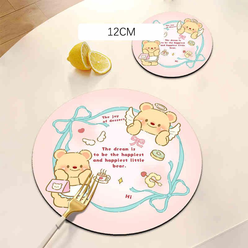 Cute Bear Rubber Coaster Round Heat Insulation Anti Slip Cup Mats Absorbent Reusable Pad Kitchen Items Accessories Decoration