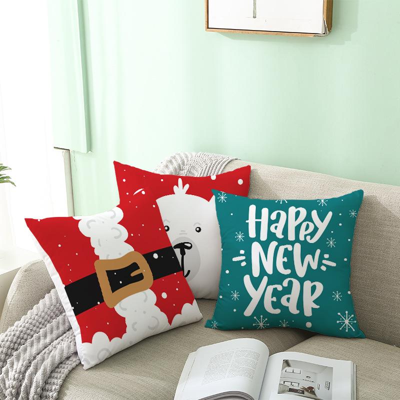 Nordic Style Christmas Pillow Cover Cartoon Print Santa Claus Cushion Cover Sofa Peach Skin Pillow Cover