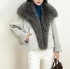 Winter new real fox fur collar knitted splicing down jacket women's short white duck down loose and thin versatile jacket