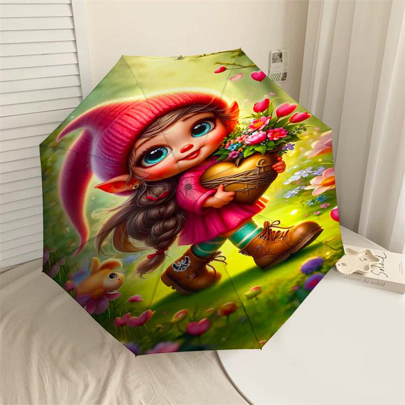 

1PC elf flowers Automatic Open/Close Umbrella Compact Folding Umbrella with 8-Rib Shaft lightweight esign, Highquality Fabric1133A