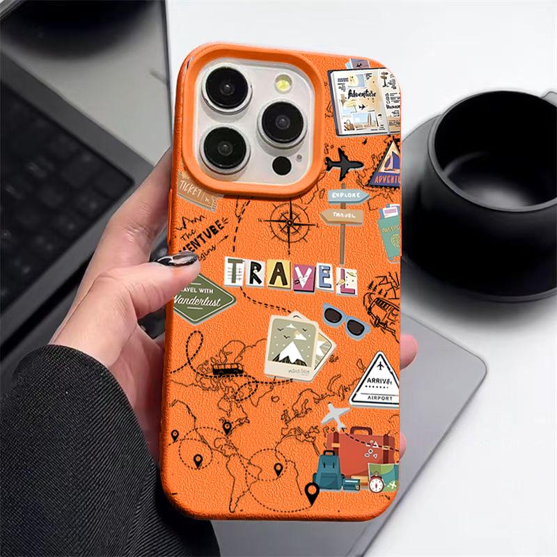 

Чехол для iPhone 16 15 Pro Max 14 Pro 13 12 11 с рисунком дорожного знака, текстурой кожи из ТПУ, мягкий, матовый, противоударный, тонкий чехол для телефона iPhone 16 Pro оранжевый