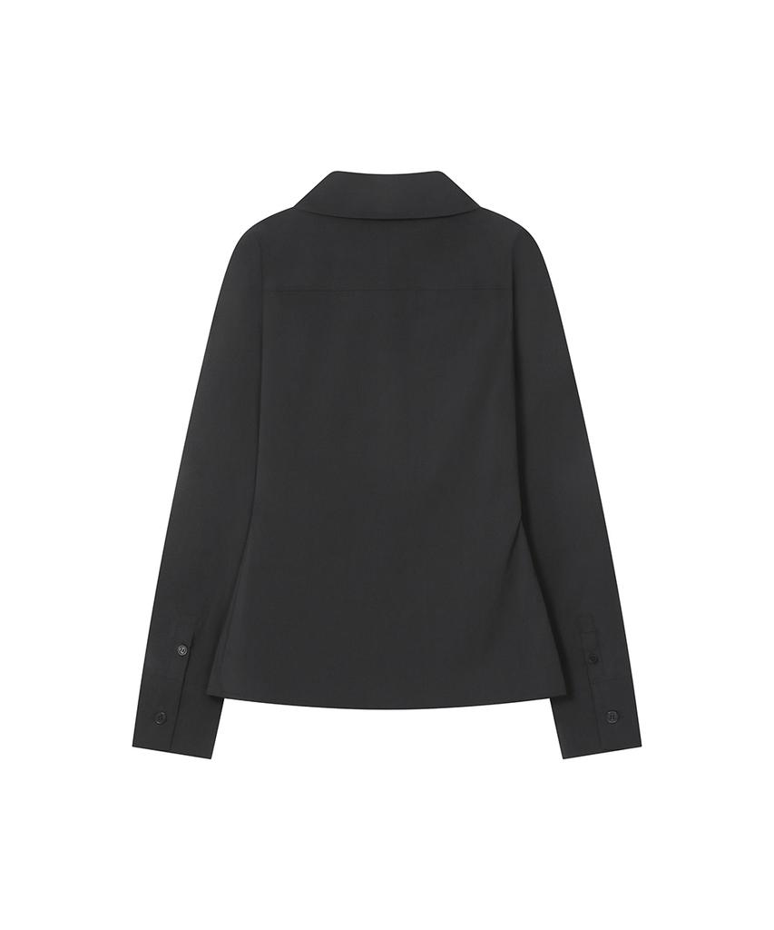 MISEKI SEOUL [Ray Pick] Asymmetric Shirring Button Shirt Black