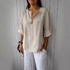 2026 European & American Summer Women's V-Neck Cotton Linen Loose T-Shirt