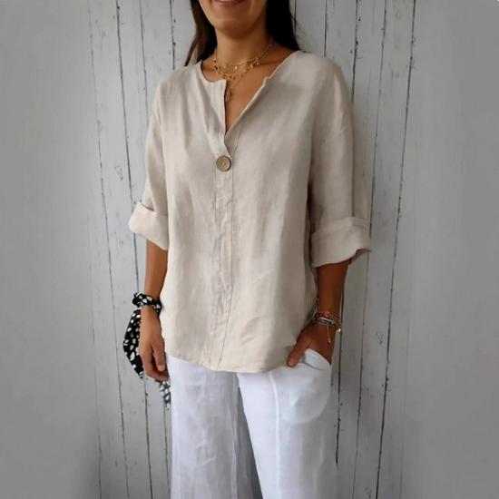 2026 European & American Summer Women's V-Neck Cotton Linen Loose T-Shirt