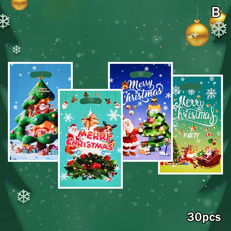 30 Stück Weihnachten Plastik Geschenktüten Frohe Weihnachten Goodie-Tüte mit Henkel Leckerli Süßigkeiten Keks Snacktüte für Weihnachtsfeier Zubehör