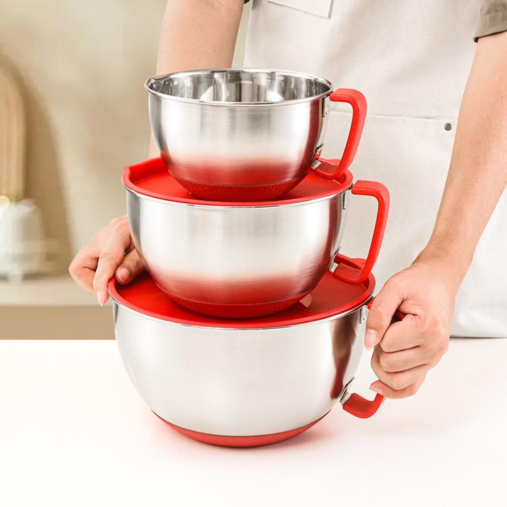 Stainless Steel Mixing Bowl Scaled Salad Basin Multifunctional Kneading Dough Bowl  Cream